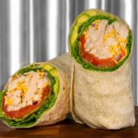 Chicken Wrap · Chicken breast wrapped with fresh tomato, onion and lettuce. Filled with shredded jack and c...