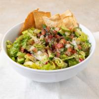 Large-Fattoush Salad · parsley, onions, cucumber, radish, romaine, and tomatoes, seasoned with lemon juice, sumac, ...