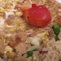 Crab Meat Fried Rice · Traditional Thai fried rice with minced crab meat, onions, scallions, tomatoes, peas, carrot...