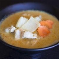 Yellow Curry · Yellow curry in coconut milk with choice of meat, potatoes, carrot, and onion. Served with w...
