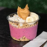 Monster · Blend: almond milk, organic pitaya, peanut butter. Toppings: organic hemp granola, coconut, ...