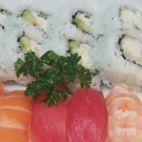 Combo A (Dinner) · 8 pcs Cali Roll, 2 pcs Ebi sushi,2 pcs Tuna sushi, 2 pcs Salmon sushi