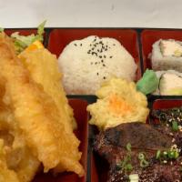 ( Lunch )Miyako Special Short Rip  · Lunch -BBQ Short Rips, 4 pcs of Cali Roll & Shrimp & Vegetable Tempura