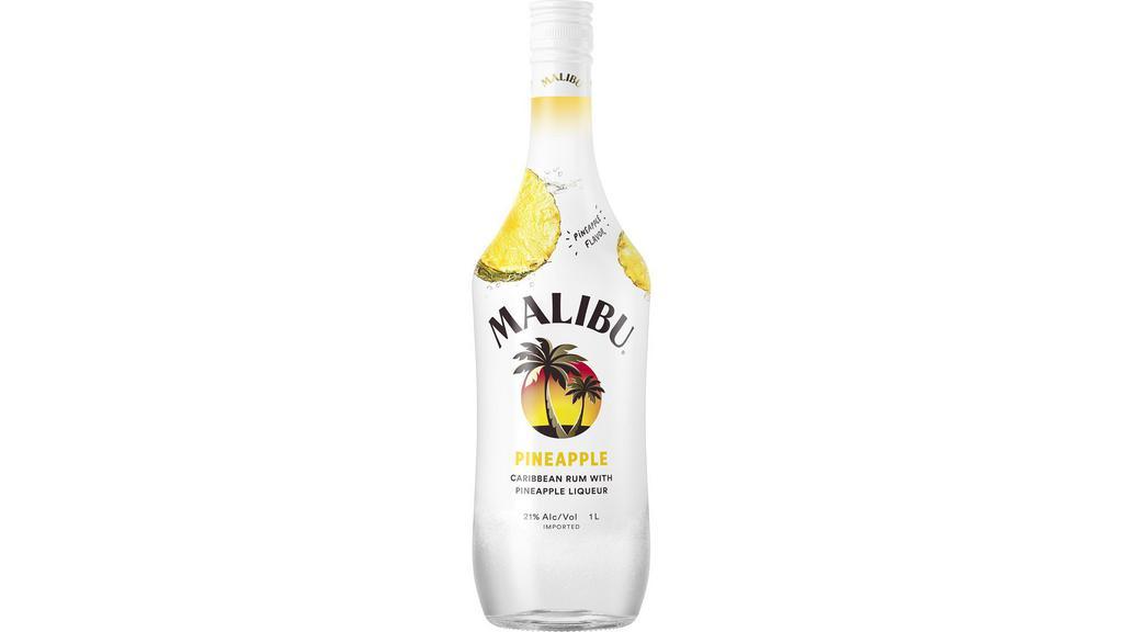 Malibu Pineapple Rum (1 L) · If your drink of choice is a pina colada, you will love the taste of Malibu Pineapple, a delicious Caribbean rum in the Malibu lineup. This spirit combines sweet pineapple flavor with classic tangy coconut for a rum that goes down smoothly.