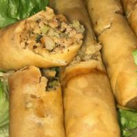 Egg Rolls (4) · Deep-fried egg rolls stuffed with clear noodles, ground pork, and cabbage. Served with sweet...