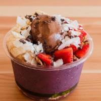 Cacao Energy · Crafted with Almond Milk, Acai, Banana, Strawberry & Blueberry, and Maca Powder. Topped with...