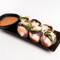 Spring Rolls · Shrimp, bean sprouts, lettuce, vermicelli, wrapped in rice paper, served with peanut sauce.