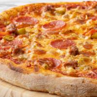 It'S Spicy!!! · Pepperoni, Italian sausage, hot giardiniera, crushed red pepper, spicy sauce, mozzarella, to...