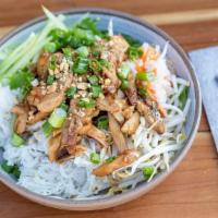 Bun Noodle Bowls · Vermicelli rice noodles, red leaf lettuce, herbs, cucumbers, bean sprouts, pickled root vege...