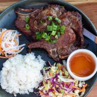 Pork Chop Lunch Plate · Thin cut, grilled. Soy ginger marinade and nuoc cham.