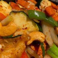 Cashew Nut · Roasted chili paste with onions, green onion, zucchini, carrots, bell peppers, and cashew nu...