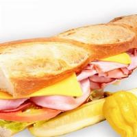 Ham & Cheese Baguette Sandwich · Served on a ten-inch baguette. Includes cheese (your choice), lettuce, tomato, and mayonnais...