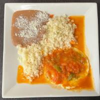 Huevos Rancheros · 2 Eggs with Ranchero Sauce style served with rice, beans and tortillas.
