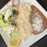 Sopes Combo · 2 Handmade corn shells with choice of meat, beans, lettuce, cheese, and sour cream served wi...