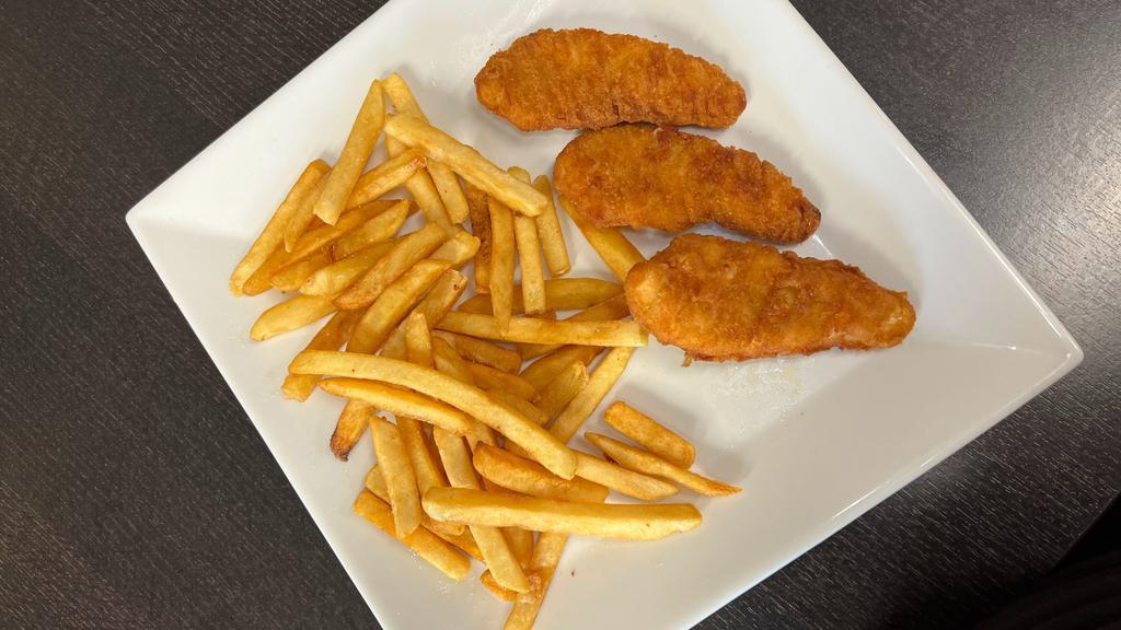 Chicken Tenders · 3 Piece chicken tenders served with french fries.