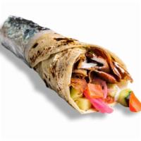 The Wrap · Comes with Garlic Yogurt, Greens, Tomato-Cucumber, and Pickled or Raw Onions.