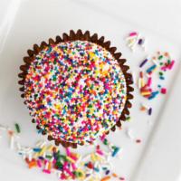 Birthday Cake · Creamy vanilla ice cream topped with rainbow sprinkles and cake pieces.