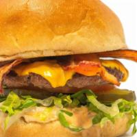 Bacon Cheeseburger · Most popular. 1/4 pound 100% fresh beef, American cheese, 3 slices double smoked bacon, shre...