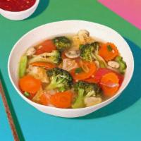 Vegan Tom Yum · Hot and sour lemongrass soup with your choice of tofu or vegetables.