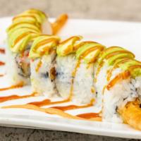 Green Dragon Roll · Deep-fried shrimp, crab, topped with avocado, sweet sauce.