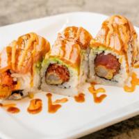 Gia · Spicy. Deep-fried shrimp, spicy tuna, avocado, torched salmon, sweet and spicy mayo.