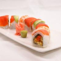 Rainbow Roll · Deep-fried shrimp, crab, topped with tuna, salmon, ebi, dai ,albacore, avocado.