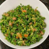 Tabouli Salad · Parsley, tomate, lemon juice, green onion and wheat.