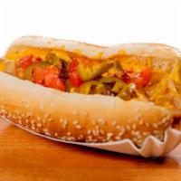 Hot Dog Supreme · Halal Beef Sausage with Ketchup, Mustard, Cheese, Onions, Tomatoes and Peppers