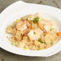 Sticky Fried Rice Chicken & Shrimp · Stir-fried sticky rice with chicken and shrimp, eggs, garlic, onion, tomato, and carrots and...