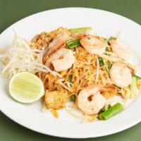 Pad Thai · Stir-fried rice noodles, egg, tofu, shallots, sweet turnip, bean sprouts with peanuts and li...