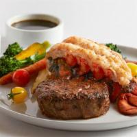 Grilled Filet Mignon & Maine Lobster Tail · Gruyere scalloped potatoes, Szechuan vegetables.

Consuming raw or undercooked meat, fish or...
