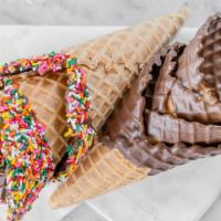 Chocolate Dipped With Sprinkles Waffle Cone · Waffle Cone Dipped in rich milk chocolate and rainbow sprinkles.