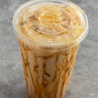 Iced Caramel Latte · Small with 1 shot espresso
Large with 2 shots espresso.