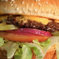 Old-Fashion Cheese Burger · Sesame bun, beef patty, cheese, thousand island dressing, lettuce, tomato, red onions, pickl...