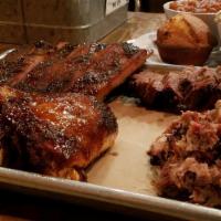 Weaknees Plate **No Substitutions Please** · 1/2 RACK ST LOUIS RIBS 
+ 
 1/4 BBQ CHICKEN
+
1/4 lb. PULLED PORK
+
 1/4 LB BRISKET 

INCLUD...