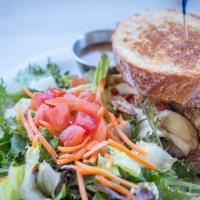 Grilled Pesto Sandwich Or Wrap - Chicken, Ham, Or Steak · Toasted French Baguette with choice of grilled chicken breast, ham or steak with artichoke h...