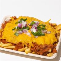 Chili Cheese Fries · Frank's Famous Chili Served on a bed of fries, topped with Frank's Famous Chili, melted ched...