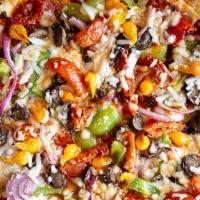 Vegan Pizza* · MILD VEGAN SAUCE, ROASTED TOMATOES, SWEET YELLOW PEPPER DROPS, GREEN BELL PEPPER, BAKED MUSH...