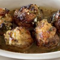 Seafood Stuffed Mushrooms · Four (4) to five (5) mushroom caps stuffed with breadcrumbs, rock crab, bay shrimp, and a Pa...