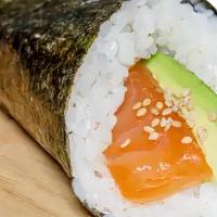 Salmon Hr · Salmon +  Avocado wrapped with Seaweed 
[  Cone-shaped ]
