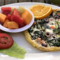 Greek Omelette · Egg, spinach, tomatoes, kalamata olives, feta cheese.