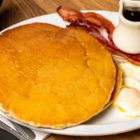 Hot Cake Combo · Two cakes, two eggs and choice of link sausage (2), bacon (2) or sausage patty.