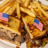 Rustler Roundup · Roast beef on grilled sourdough with jack cheese, tomato, and ortega.
