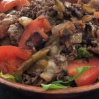 Low Carb Cheesesteak Bowl · Fresh cut Rib Eye or Chicken Breast.Your choice of vegetable (Lettuce, Tomato, Peppers, Mush...