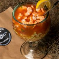 Shrimp Cocktail · Shrimp in our very own house made, Mexican style cocktail sauce, with onion, cucumbers, toma...