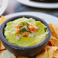 Guacamole · Smashed avocados with tomatoes, onions, and cilantro. 
Served with housemade tortilla chips.