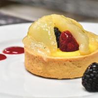 Tartelette · seasonal fruit, pastry cream, house made raspberry puree