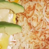 Avocado & Cheese Omelette · Choice of hash browns home fries cottage cheese and fruit or sliced tomatoes. includes choic...