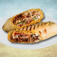 Beef Wrap Sandwich · Classic char grilled shredded beef shawarma served in a pita bread, with a side salad.