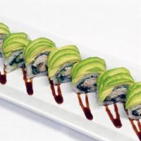 Caterpillar Roll · In: imitation crab, eel, cucumber.
Out: avocado.